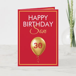Cartão Elegante Dourado e Red Balloon Son aniversário de 