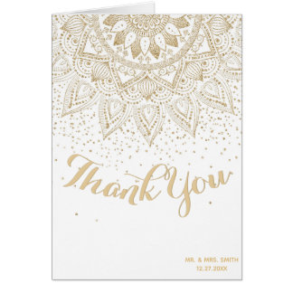 Cartão Elegante Dourado Mandala Confetti Design