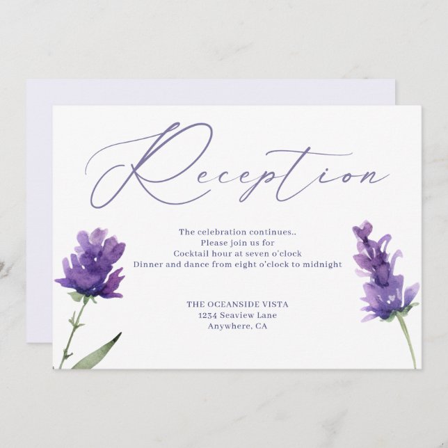 Cartão Elegante Elegante De lavanda De Recepção De (Frente/Verso)