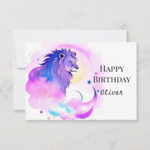 Cartão Elegante Encantado Caprichoso Leão Aniversário