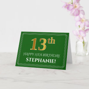 Cartão Elegante Faux Dourado Look 13, Aniversário, Nome