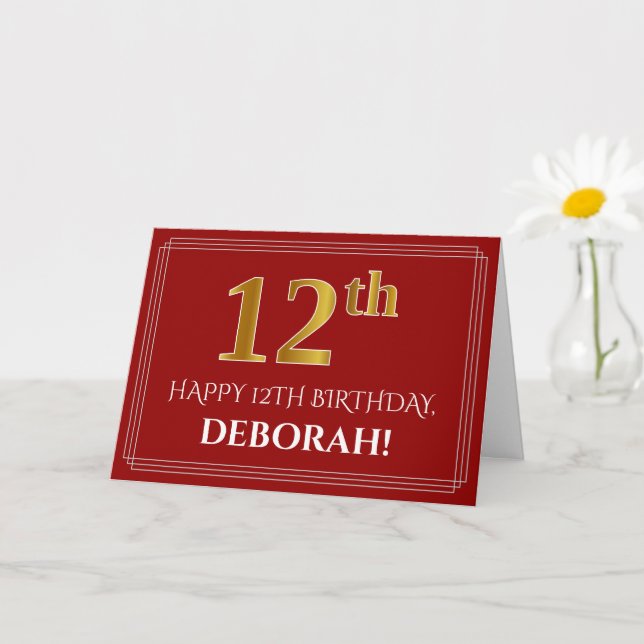 Cartão Elegante Faux Dourado Olha "12" Aniversário, Nome  (Planta pequena)