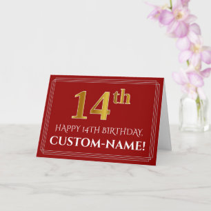 Cartão Elegante Faux Dourado Olha "14" Aniversário, Nome