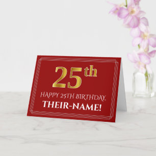 Cartão Elegante Faux Dourado Olha "25" Aniversário, Nome
