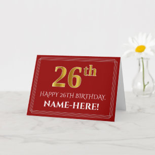 Cartão Elegante Faux Dourado Olha "26º" Aniversário, No