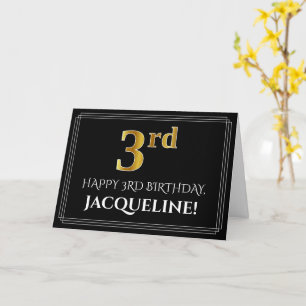 Cartão Elegante Faux Dourado Olha "3º aniversário" Aniv