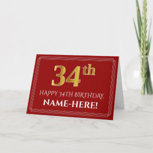 Cartão Elegante Faux Dourado Olha "34º" Aniversário, No
