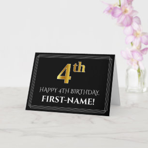 Cartão Elegante Faux Dourado Olha "4º aniversário" Aniv