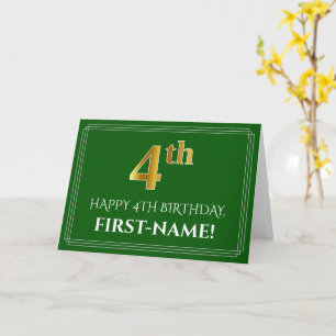 Cartão Elegante Faux Dourado Olha 4º aniversário, Nome