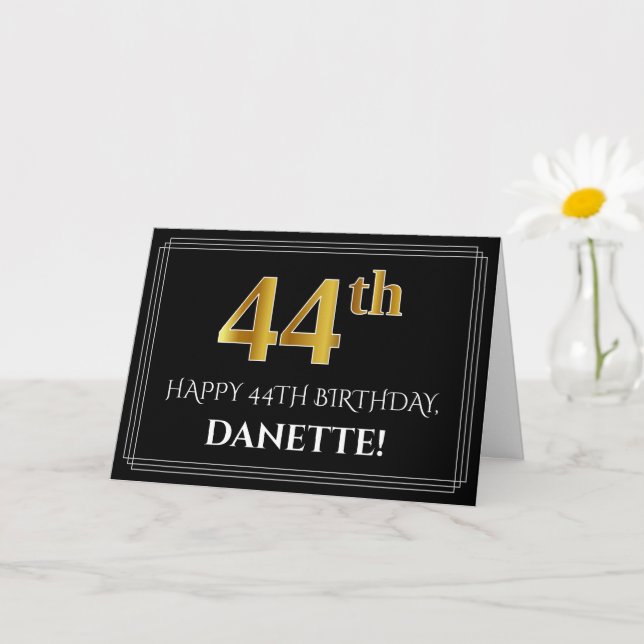 Cartão Elegante Faux Dourado Olha "44" Aniversário + Nome (Planta pequena)
