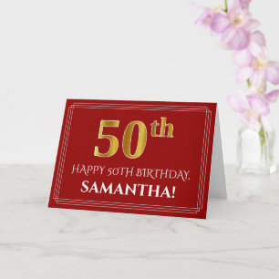 Cartão Elegante Faux Dourado Olha "50º" Aniversário, No