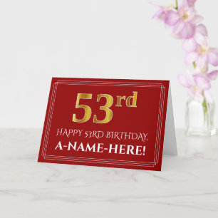 Cartão Elegante Faux Dourado Olha "53º" Aniversário, Nome