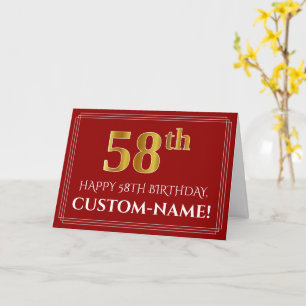 Cartão Elegante Faux Dourado Olha "58º" Aniversário, No