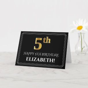 Cartão Elegante Faux Dourado Olha "5" Aniversário + Nome