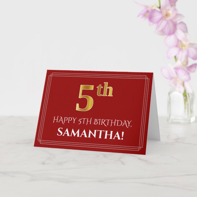 Cartão Elegante Faux Dourado Olha "5" Aniversário, Nome ( (Orquídea)