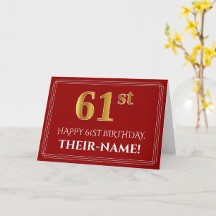 Cartão Elegante Faux Dourado Olha "61ruas" Aniversário,