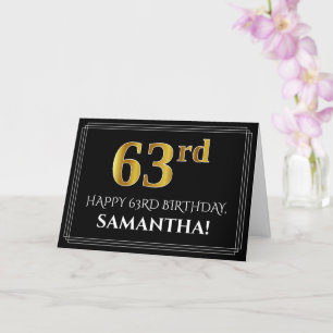 Cartão Elegante Faux Dourado Olha "63º" Aniversário + N