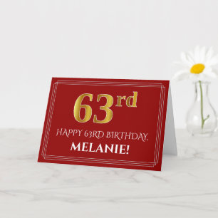 Cartão Elegante Faux Dourado Olha "63º" Aniversário, No