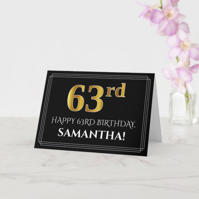 Cartão Elegante Faux Dourado Olha "63º" Aniversário + Nom (Orquídea)