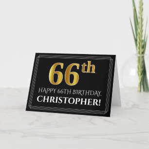 Cartão Elegante Faux Dourado Olha "66º" Aniversário + Nom