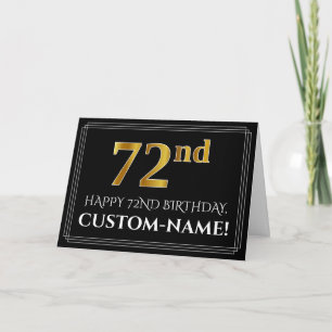 Cartão Elegante Faux Dourado Olha "72º" Aniversário + Nom
