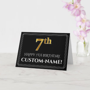 Cartão Elegante Faux Dourado Olha "7" Aniversário + Nome