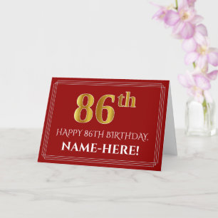 Cartão Elegante Faux Dourado Olha "86º" Aniversário, No