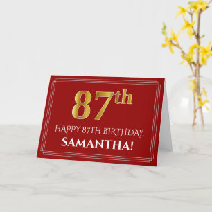 Cartão Elegante Faux Dourado Olha "87º" Aniversário, Nome