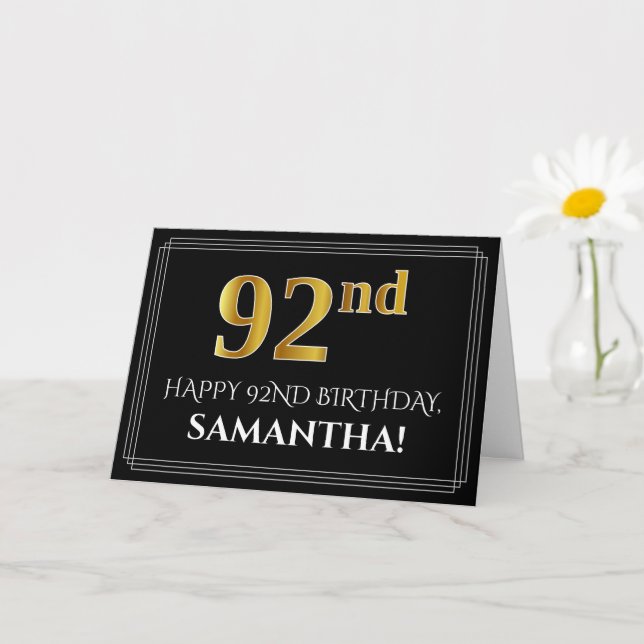 Cartão Elegante Faux Dourado Olha "92º" Aniversário + Nom (Planta pequena)