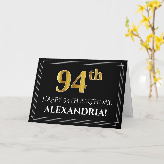 Cartão Elegante Faux Dourado Olha "94º" Aniversário + Nom (Flor Amarela)