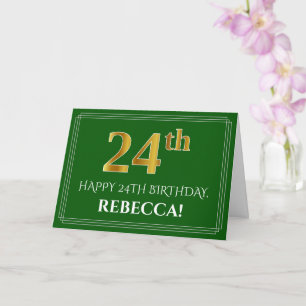 Cartão Elegante Faux Dourado visual 24º Aniversário, No