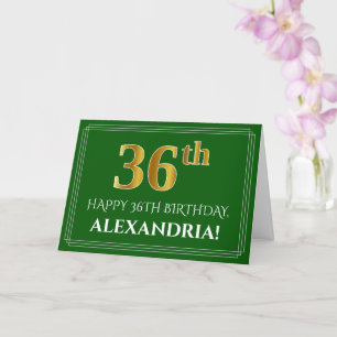 Cartão Elegante Faux Dourado visual 36º Aniversário, Nome