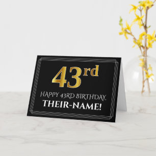 Cartão Elegante Faux Dourado visual "43rd" Aniversário +