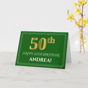 Cartão Elegante Faux Dourado visual 50º Aniversário, Nome