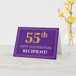 Cartão Elegante Faux Dourado visual 55º Aniversário, No