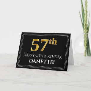 Cartão Elegante Faux Dourado visual "57th" Aniversário +