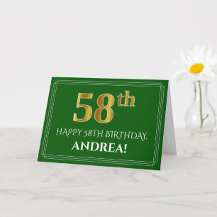 Cartão Elegante Faux Dourado visual 58º Aniversário, No