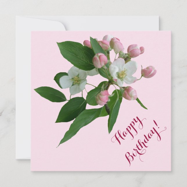 Cartão Elegante Feliz Aniversário bonito floral cor-de-ro (Frente)