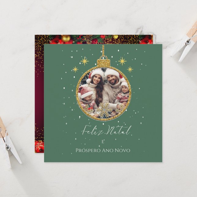 Cartão Elegante Feliz Natal e Próspero Ano Português (Frente/Verso In Situ)