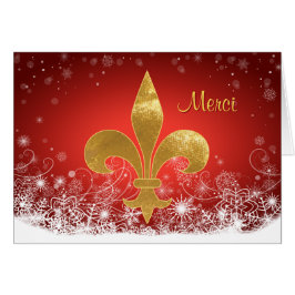 Cartão Elegante Fleur Vermelho Feriado Dourado "Merci" Ob