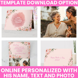 Cartão Elegante Floral Cor-de-Rosa em Aquarela para o Dia