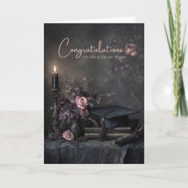Cartão Elegante Floral de Graduação Romântico Sombrio e M