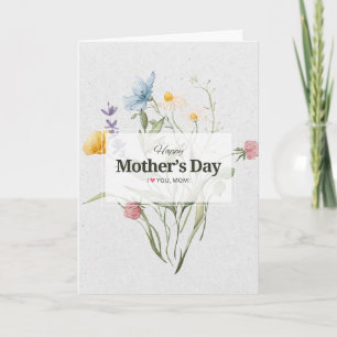 Cartão Elegante Floral Feliz Dia das Mães Aquarela