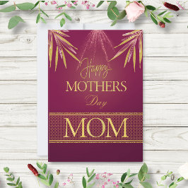 Cartão Elegante Folha de Palmeira Dourada em Burgundy par