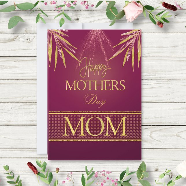 Cartão Elegante Folha de Palmeira Dourada em Burgundy par (Criador carregado)