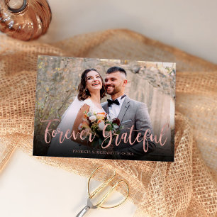 Cartão Elegante Foto de Casamento Agradecida para Sempre