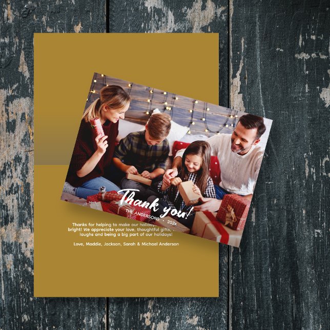 Cartão Elegante Foto de Férias Douradas Modernas Obrigado (Criador carregado)