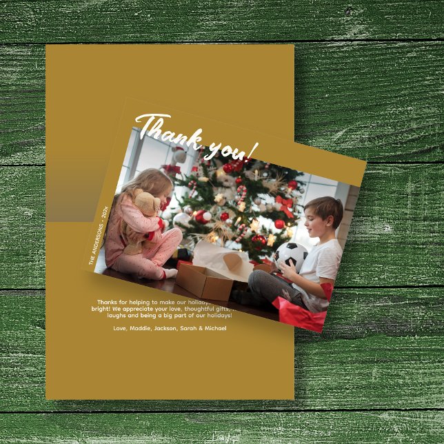 Cartão Elegante Foto de Férias Douradas Modernas Obrigado (Criador carregado)