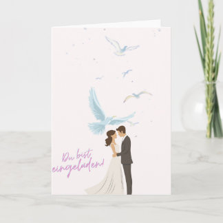Cartão Elegante Hochzeitseinladung mit Brautpaar & Tauben