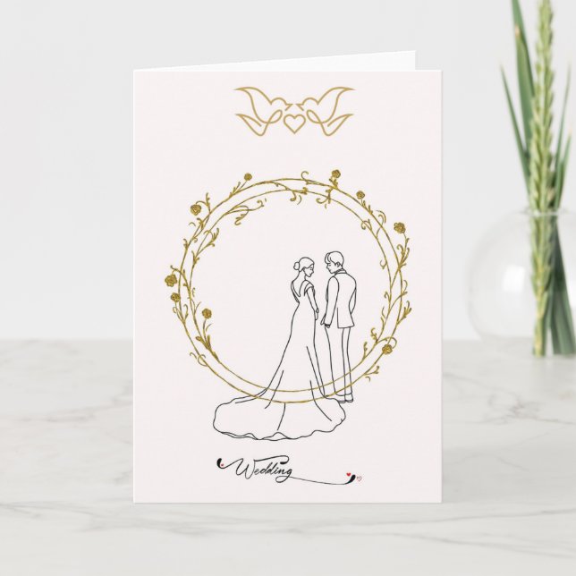 Cartão Elegante Hochzeitskarte mit Brautpaar & Goldkranz  (Frente)